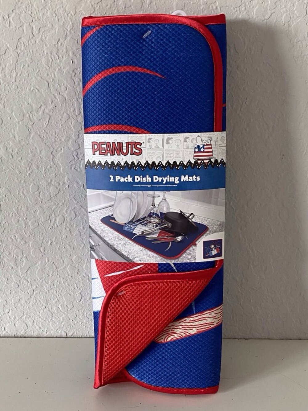 2 Pack Peanuts Snoopy 4th Of July Patriotic Flying Ace Dish Drying Mats NEW